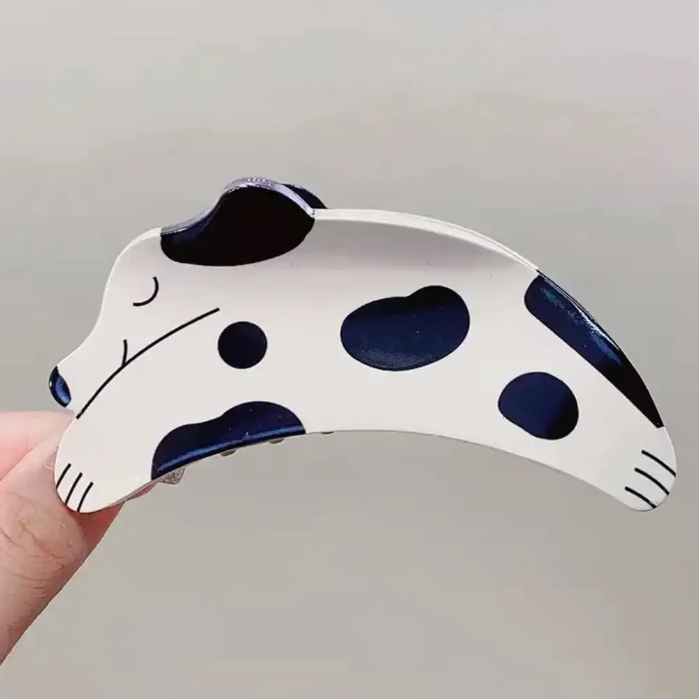 Spotted Dog Figural Novelty Claw Clip Acrylic Animal Hair Clip Black White NWOT